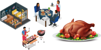 Art of people enjoying Interchick chicken in the restaurant